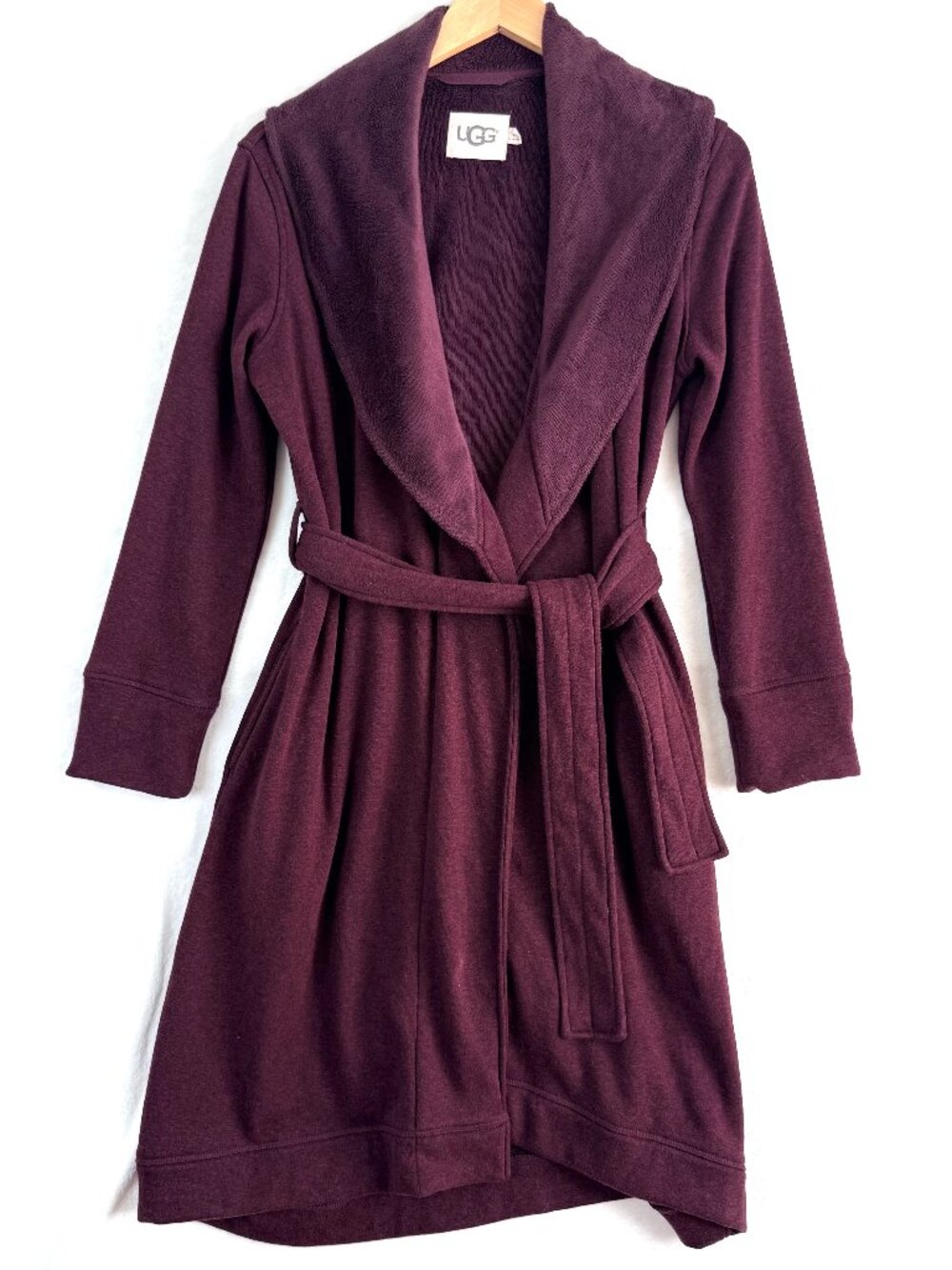 UGG Duffield II Jersey Plush Fleece Shawl Collar Lounge Wrap Tie Robe Womens XS